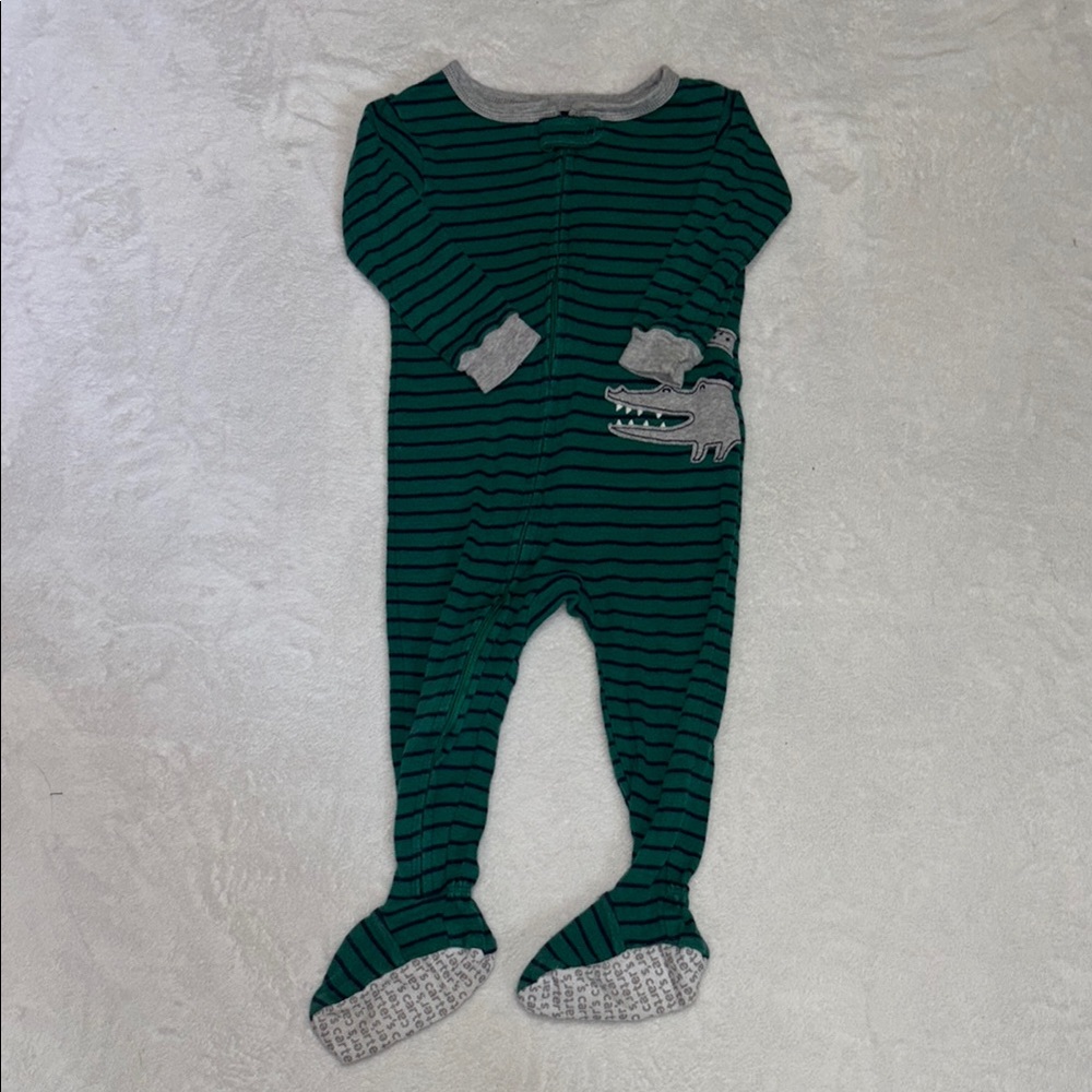 carters Green Striped One Piece footie: sleeper with crocodile 🐊